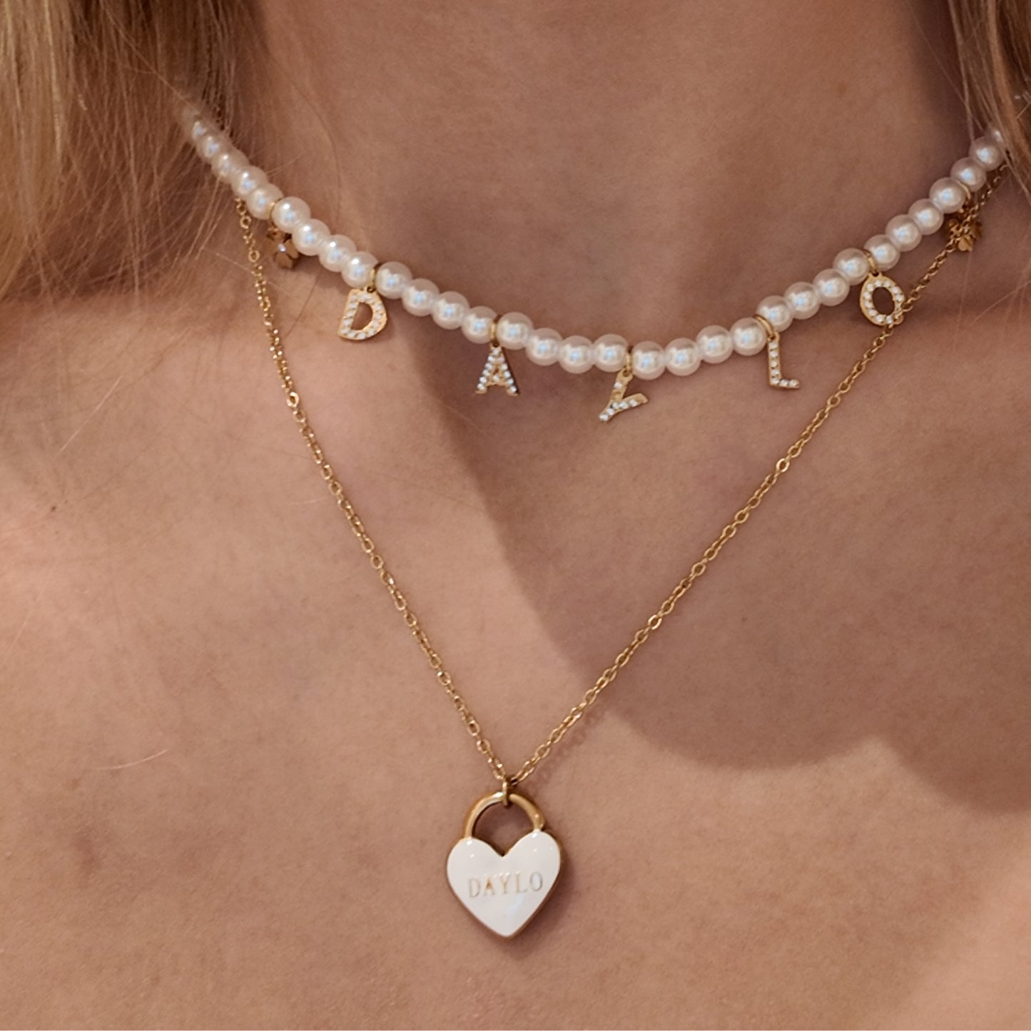 DAYLO Heart Necklace - Gold/White