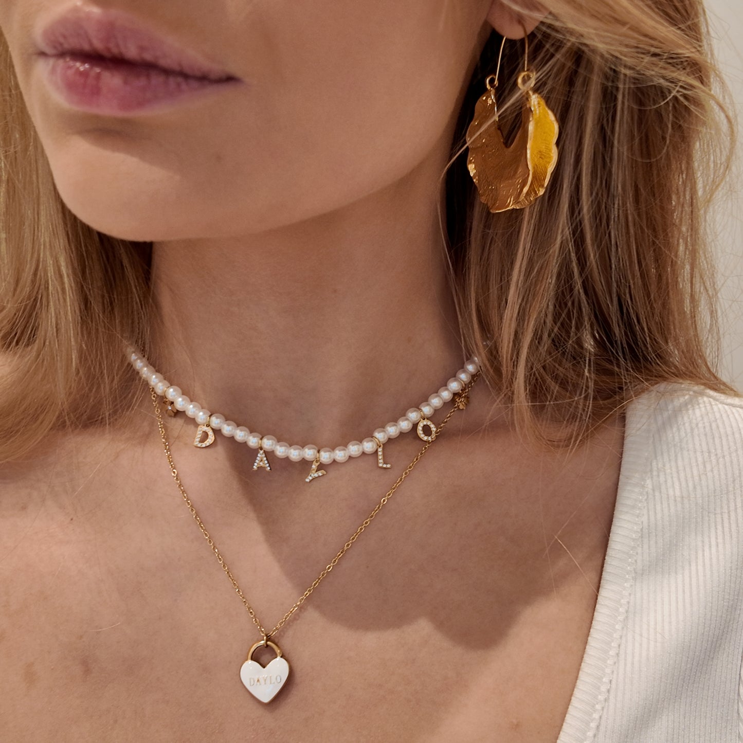 DAYLO Heart Necklace - Premium 18k Gold Stainless Steel, White Enamel