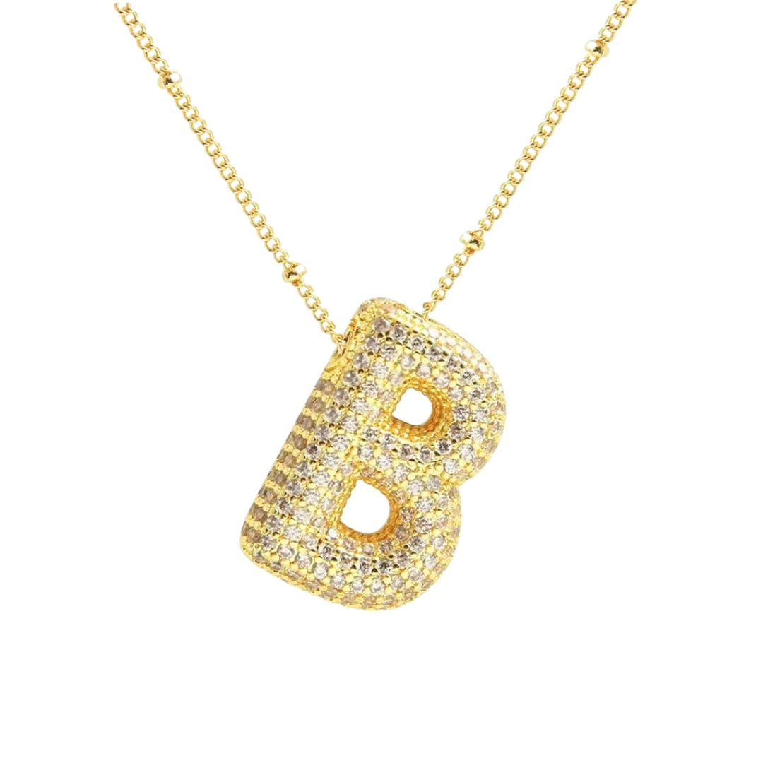 Chunky Diamond Letter Necklace - Gold