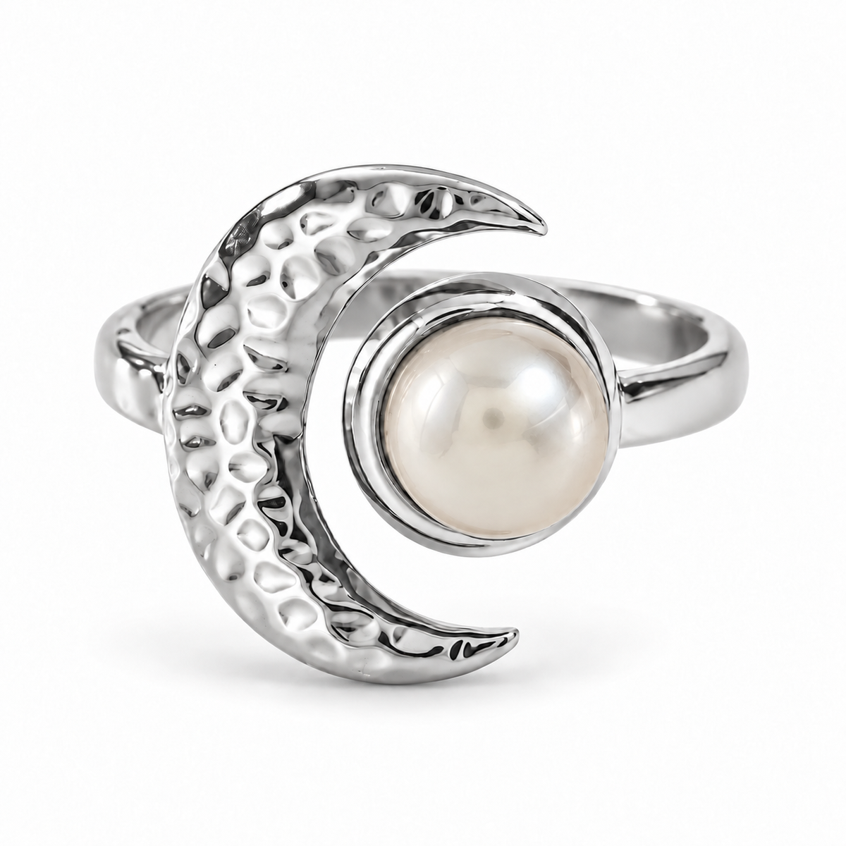 Selene Måne Ring - Sølv / Hvid