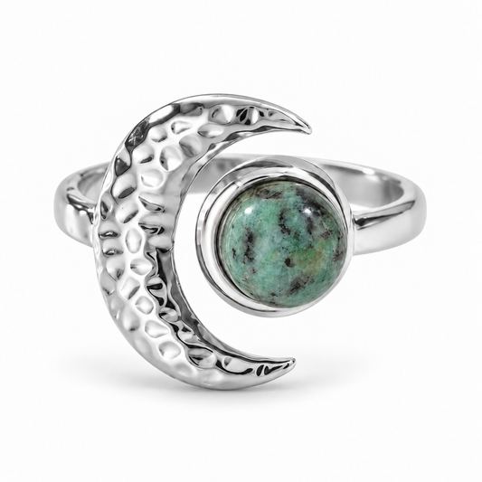 Selene Måne Ring - Sølv / Grøn