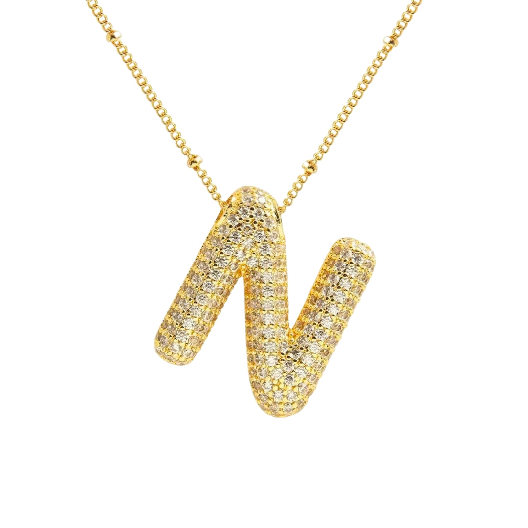 Chunky Diamond Letter Necklace - Gold