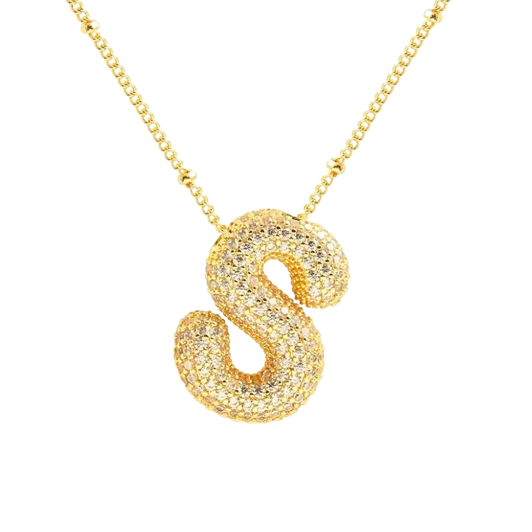 Chunky Diamond Letter Necklace - Gold