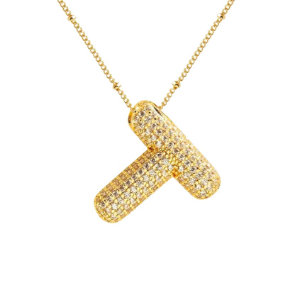 Chunky Diamond Letter Necklace - Gold