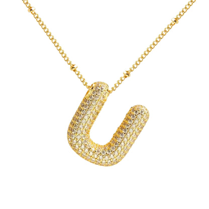 Chunky Diamond Letter Necklace - Gold