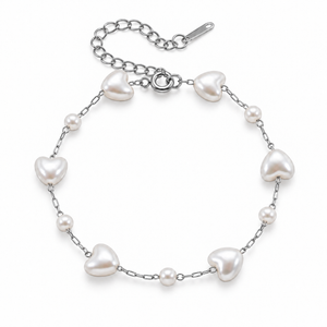 Romina Perlenherz-Armband - Silber