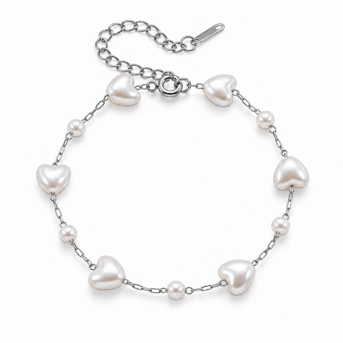 Romina Perlenherz-Armband - Silber