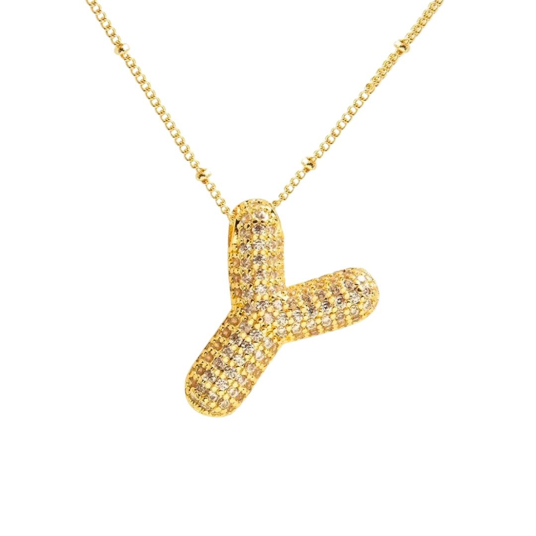 Chunky Diamond Letter Necklace - Gold